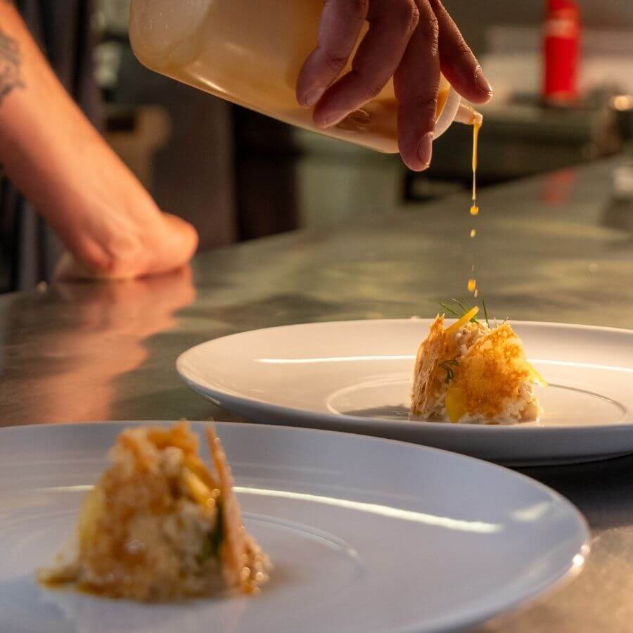 Blas Restaurant Kitchen, Final Touches for Solva Crab Starter