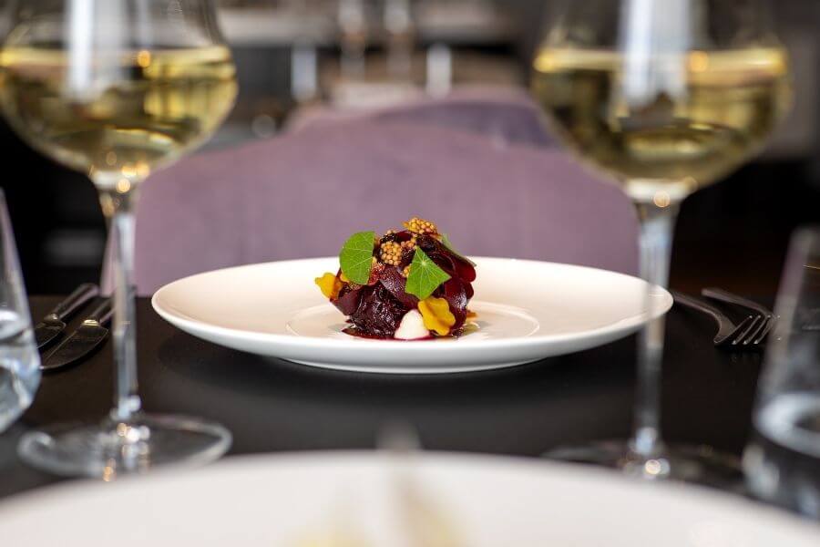 Blas Restaurant Dinner. Beetroot and Goat Cheese Starter