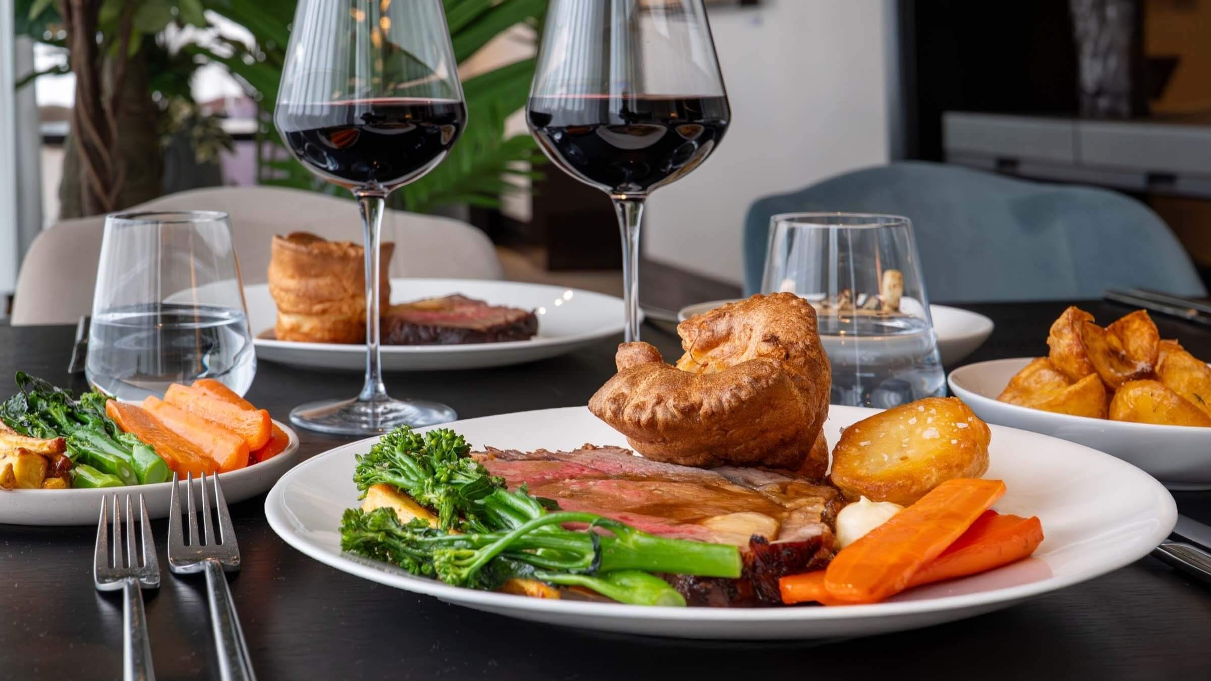 Blas Restaurant Sunday Lunch. Roasted Welsh Beef with Seasonal Vegetables