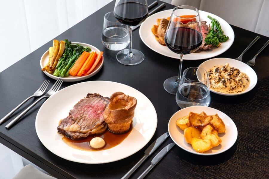 Blas Restaurant Sunday Lunch. Roasted Welsh Beef with Seasonal Vegetables