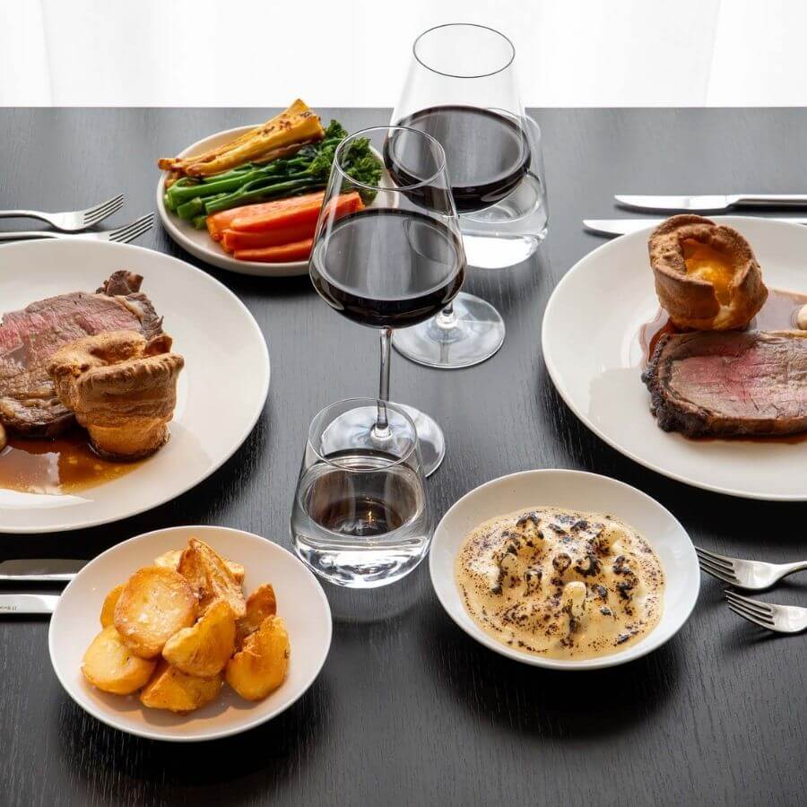 Blas Restaurant Sunday Lunch. Roasted Welsh Beef with Seasonal Vegetables